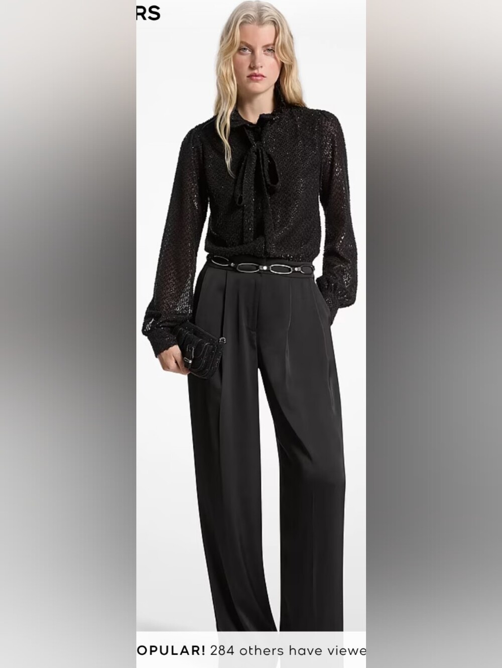 NWT MICHAEL Michael Kors Black Metallic Clip Jacquard Satin Tie Neck Jumpsuit 0